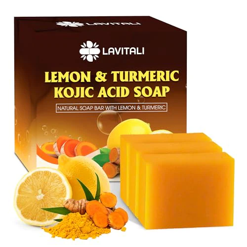 Lemon Turmeric Kojic Acid Soap, Natural soap, Handmade, Sugar/Caffeine/Gluten Free, 100% Natural & Pure from Lemon and Turmeric, Deep Cleansing for All Skin Types Body Care Body Wash 3 Bars - Image 7