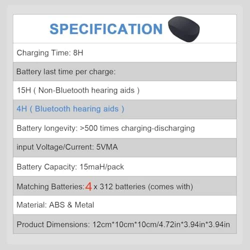 Wokyo Rechargeable 312 Hearing Aid Batteries and 312 Battery Charger Hearing Aid Charger Travel Case for 312 Hearing Aid Amplifiers Battery Charger with 4 Pack 312 Rechargeable Batteries - Image 3