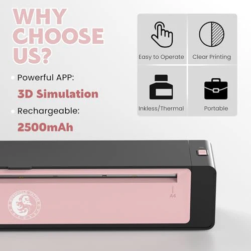 Wormhole Tattoo Stencil Printer, Bluetooth Tattoo Printer Portable Stencil Printer for tattooing Thermal Tattoo Printer Machine with 2500mAh Battery Support Smartphones & PC Pink - Image 2