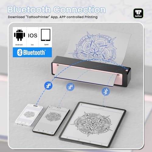 Wormhole Tattoo Stencil Printer, Bluetooth Tattoo Printer Portable Stencil Printer for tattooing Thermal Tattoo Printer Machine with 2500mAh Battery Support Smartphones & PC Pink - Image 5