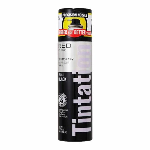 RED by Kiss Tintation Temporary Hair Color Spray, Extra Large Size, Instant Gray Root Cover Up, Water-Resistant, Smudge-Proof, Hairline & Barber Touch-Up, Quick Dry (Black, 11.5 OZ)