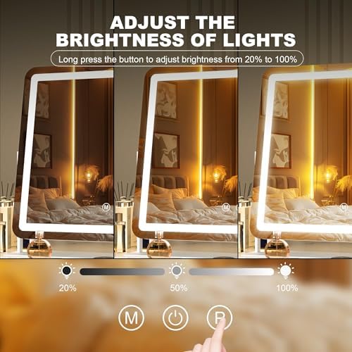 Hasipu Vanity Mirror with Lights, 15" x 13" LED Makeup Mirror, Light up Mirror with 10X Magnification, Smart Touch 3 Colors Dimmable, 360° Rotation (White) - Image 3