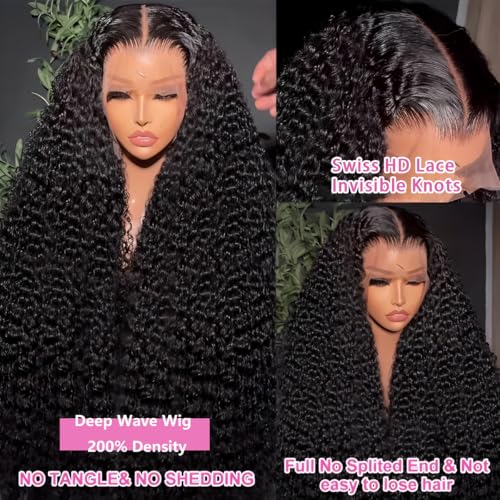 24 Inch 13x6 Deep Wave Lace Front Wigs Human Hair 200 Density 13x6 HD Lace Front Wigs Human Hair Pre Plucked Deep Curly Glueless Wig 100% Virgin Human Hair Lace Front Wigs for Women - Image 3