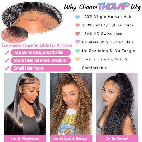 24 Inch 13x6 Deep Wave Lace Front Wigs Human Hair 200 Density 13x6 HD Lace Front Wigs Human Hair Pre Plucked Deep Curly Glueless Wig 100% Virgin Human Hair Lace Front Wigs for Women - Image 4