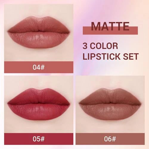 3 Pcs Nude Lipstick Matte Sets,Light to Dark Velvet Lipstick for Women Long Lasting Waterproof 24 Hours Lip Stick Lip Stain Makeup Gift Sets,labiales mate 24 horas originales - Image 2