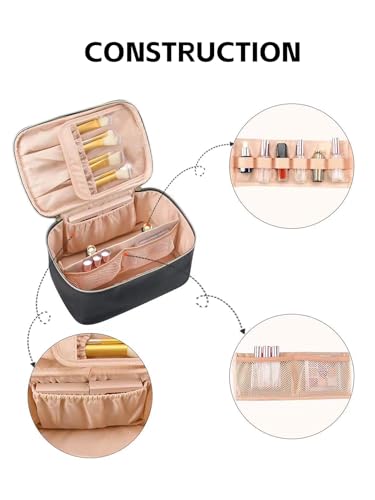 KITENROM Extral Large Makeup Bag Portable Cosmetic Bags for Women Zipper Pouch for Purse Make Up Case with Detachable Divider Toiletry Organization Waterproof Beige - Image 8