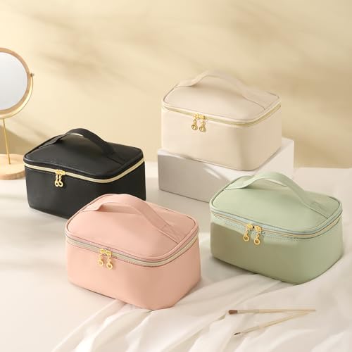 KITENROM Extral Large Makeup Bag Portable Cosmetic Bags for Women Zipper Pouch for Purse Make Up Case with Detachable Divider Toiletry Organization Waterproof Beige - Image 9