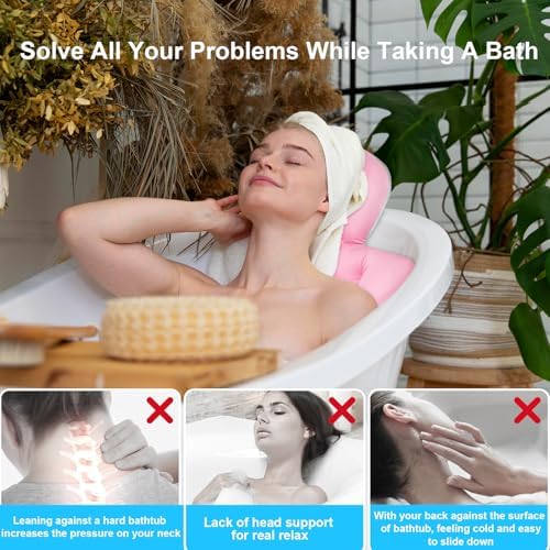 Full Body Bath Pillow, Luxury Bath Cushion with 192 Suction Cups, Bath Pillows for Tub for Head and Neck Support, with Laundry Bag Pink, 51" x 16" - Image 2