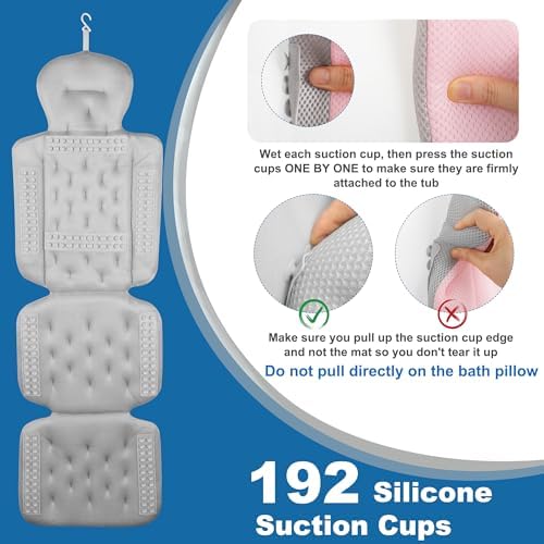 Full Body Bath Pillow, Luxury Bath Cushion with 192 Suction Cups, Bath Pillows for Tub for Head and Neck Support, with Laundry Bag Pink, 51" x 16" - Image 3