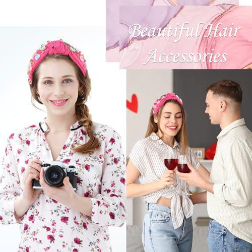 Casoty Valentines Day Headband for Women, Valentines Day Accessories, Rose Pink Heart Headband Cupid, Heart Hair Accessories for Women - Image 3
