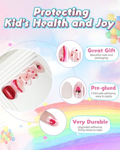 Press on Nails for Kids,tween Girls Trendy Stuff Fake Nails Kit,Pre-glue Glitter Stick on Nails for Kids 6,7,8,9,10-12 years old, Great for Girl Birthday Gifts,Parties&Makeovers Decoration - Image 5