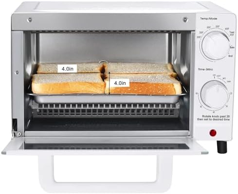 Mainstays 4 Slices Toaster Oven with 3 Settings, includes Baking Rack and Pan, Arctic White, New - Image 4