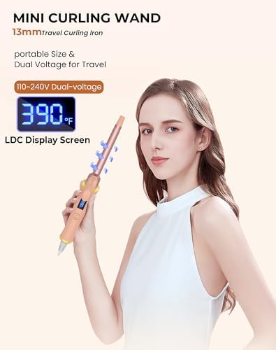 Mini Curling Iron Wand for Short Hair, Ukliss Travel Friendly Dual Voltage Mini Hair Curler, Ceramic Curling Wand for Versatile Styling, Portable and 60 Mins Auto-Off, 5 Heat Settings, Pink 1/2 inch - Image 3