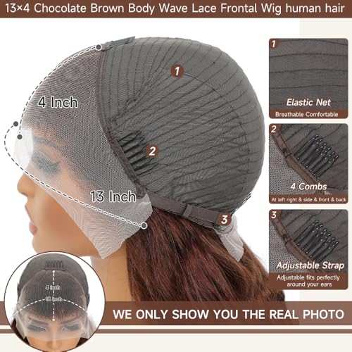 24 Inch Chocolate Brown Lace Front Wig 13x4 Body Wave Lace Front Wigs Human Hair Pre Plucked with Baby Hair Brown Wig Human Hair 200 Density HD Lace Frontal Wigs Human Hair - Image 4