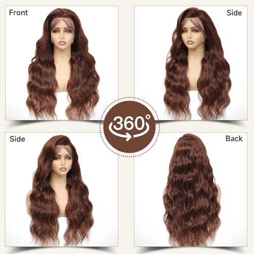 24 Inch Chocolate Brown Lace Front Wig 13x4 Body Wave Lace Front Wigs Human Hair Pre Plucked with Baby Hair Brown Wig Human Hair 200 Density HD Lace Frontal Wigs Human Hair - Image 5
