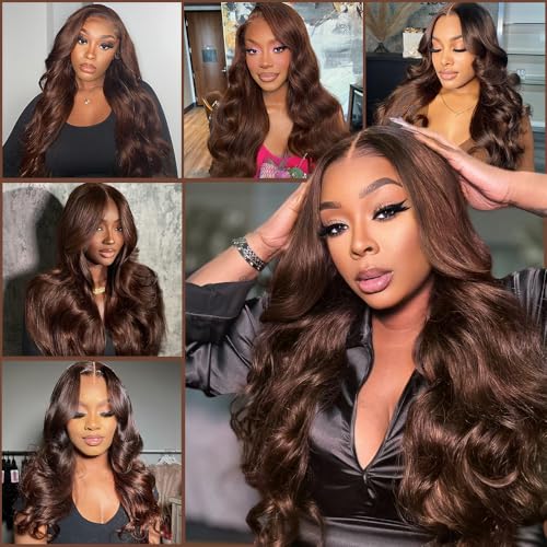 24 Inch Chocolate Brown Lace Front Wig 13x4 Body Wave Lace Front Wigs Human Hair Pre Plucked with Baby Hair Brown Wig Human Hair 200 Density HD Lace Frontal Wigs Human Hair - Image 7