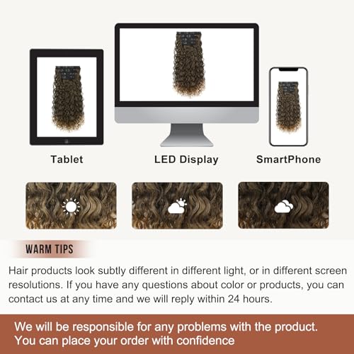 Flufymooz Clip in Hair Extensions, 4PC 100％ Pure Protein Silk Hair Extensions Long Soft Natural Hairpiece 20 Inch Curly Hair Extension for Women (Brown to Dirty Blonde) - Image 7