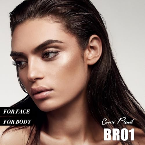 FOCALLURE Shimmer Face Highlighter Makeup Powder, Gel to Powder Glow Finish, Leaving a Lightweight & Healthy Radiance, Long Lasting Luminous Face Body Highlighter Makeup,BR01 cookie Planet - Image 2