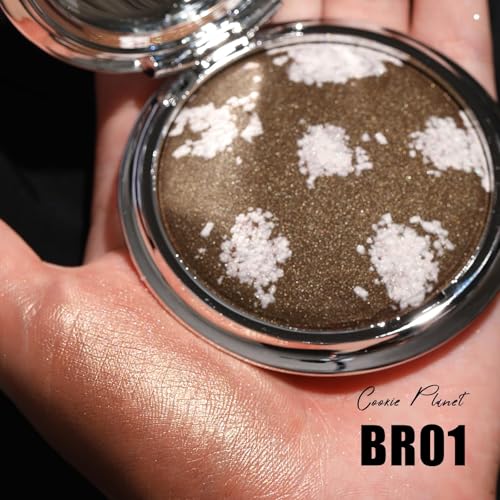 FOCALLURE Shimmer Face Highlighter Makeup Powder, Gel to Powder Glow Finish, Leaving a Lightweight & Healthy Radiance, Long Lasting Luminous Face Body Highlighter Makeup,BR01 cookie Planet - Image 3