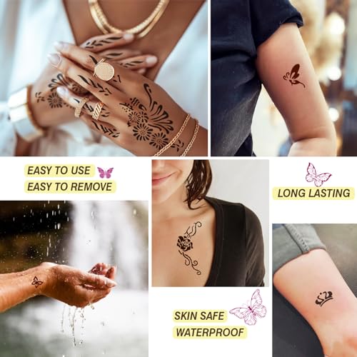 126 PCS Temporary Tattoos Stencils Kit,Henna Tattoos Kit - 6 Pcs 2 Color(Brown Black) Ink with Gloves,DIY Body Art Painting for Women Men Adults Kids - Image 3