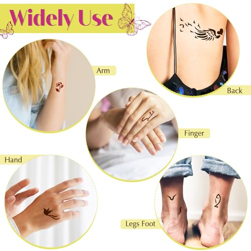 126 PCS Temporary Tattoos Stencils Kit,Henna Tattoos Kit - 6 Pcs 2 Color(Brown Black) Ink with Gloves,DIY Body Art Painting for Women Men Adults Kids - Image 4
