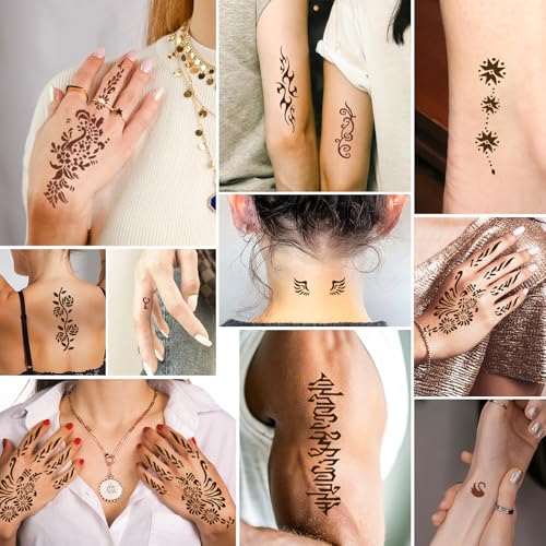 126 PCS Temporary Tattoos Stencils Kit,Henna Tattoos Kit - 6 Pcs 2 Color(Brown Black) Ink with Gloves,DIY Body Art Painting for Women Men Adults Kids - Image 5