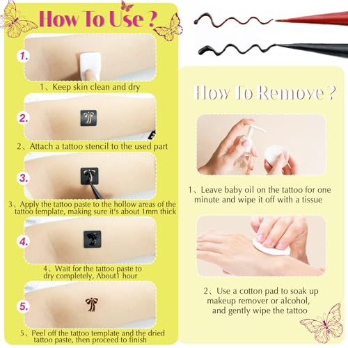 126 PCS Temporary Tattoos Stencils Kit,Henna Tattoos Kit - 6 Pcs 2 Color(Brown Black) Ink with Gloves,DIY Body Art Painting for Women Men Adults Kids - Image 6