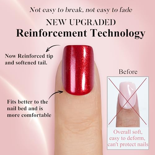 Press on Nails Short, Jofay Fashion 160Pcs Red Glitter Press On Nails Round, Bright Red Acrylic Fake Nails, Reusable Glue on Nails Stick on Nails for Women, Salon Quality, Valentines Nails, Ruby Red - Image 4