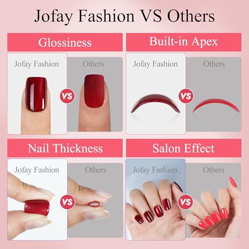 Press on Nails Short, Jofay Fashion 160Pcs Red Glitter Press On Nails Round, Bright Red Acrylic Fake Nails, Reusable Glue on Nails Stick on Nails for Women, Salon Quality, Valentines Nails, Ruby Red - Image 5