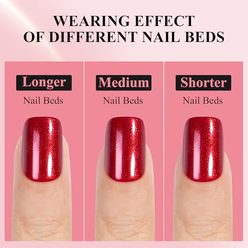 Press on Nails Short, Jofay Fashion 160Pcs Red Glitter Press On Nails Round, Bright Red Acrylic Fake Nails, Reusable Glue on Nails Stick on Nails for Women, Salon Quality, Valentines Nails, Ruby Red - Image 7