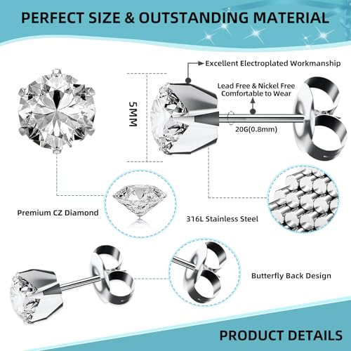 12 Pcs Ear Piercing Kit Disposable Ear Piercing Gun Kit with 4 Pcs 6 Prong Setting Cubic Zirconia Earrings Stud 316L Stainless Steel Easy to Use at Home Self Ear Piercer Gun Kit Tool, Silver - Image 3