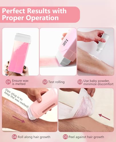 Roll On Wax kit,Waxing Kit for Sensitive Skin, Wax Roller, Roll On Wax Warmer for Hair Removal,at Home Waxing Kit for Women men,Soft Wax Heater for Larger Areas of the Body(pink) - Image 5