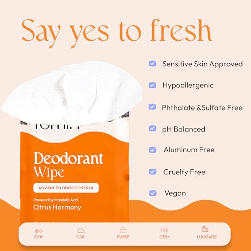FOMIN Acidified Travel Deodorant Wipes For Women & Men - 15 Count - Citrus Harmony - pH Balanced, Mini Deodorant Travel Size Wipes - Plastic-Free, Individually Wrapped Underarm Body Wipes - Image 4