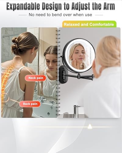 Wall Mounted Makeup Mirror with Light, 20X/1X 8'' Double Sided LED Magnifying Bathroom Lighted Vanity Mirror with Magnification, 3 Color Light up Touch Dimmable Extended Arm 360 Rotation - Image 4