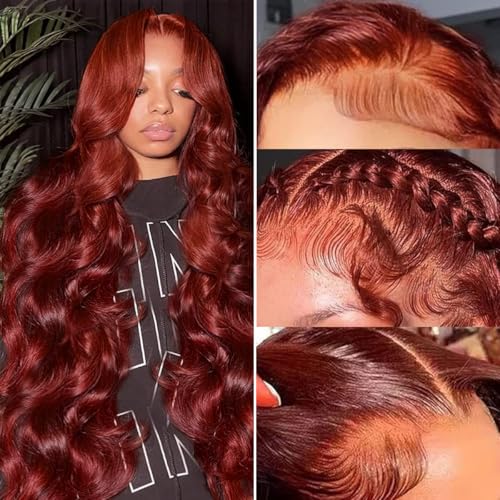 30 Inch Reddish Brown Lace Front Wigs Human Hair 13x6 Body Wave Lace Front Wig 180% Density 33# Lace Frontal Wigs Human Hair Pre Plucked with Baby Hair for Women Auburn Brown Human Hair - Image 3