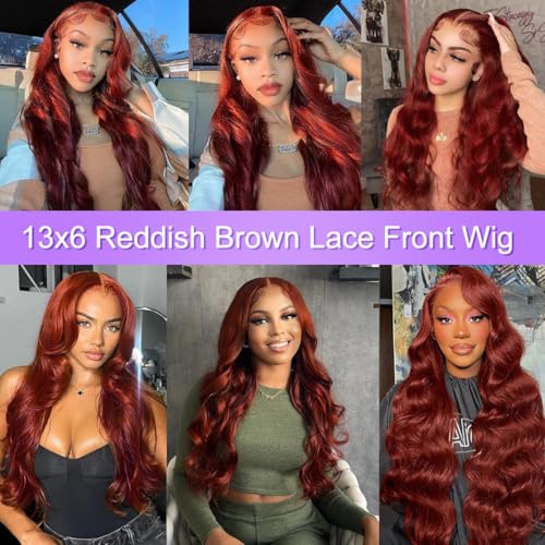 30 Inch Reddish Brown Lace Front Wigs Human Hair 13x6 Body Wave Lace Front Wig 180% Density 33# Lace Frontal Wigs Human Hair Pre Plucked with Baby Hair for Women Auburn Brown Human Hair - Image 6