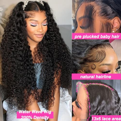 30 Inch Water Wave 13x6 HD Lace Front Wigs Human Hair Pre Plucked 200 Density Deep Part Curly Wig for Women with Baby Hair Water Wave Frontal Wigs Human Hair - Image 2