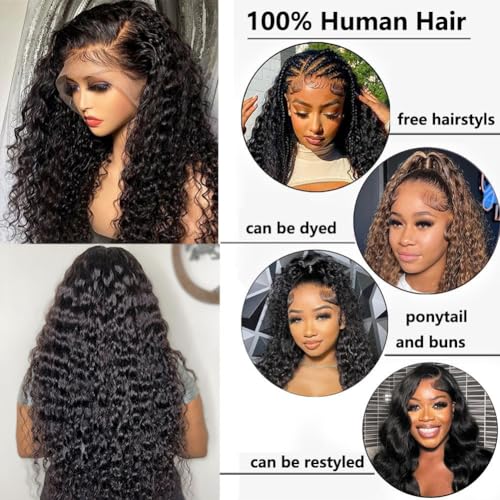 30 Inch Water Wave 13x6 HD Lace Front Wigs Human Hair Pre Plucked 200 Density Deep Part Curly Wig for Women with Baby Hair Water Wave Frontal Wigs Human Hair - Image 4