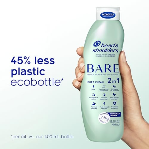 Head & Shoulders BARE 2-in-1 Dandruff Shampoo And Conditioner Twin Pack, Pure Clean, Sulfate-Free, Silicone-Free, Dye-Free, Eco-Friendly Bottles, Safe for All Hair Types, 13.5 Fl Oz Each (Set of 2) - Image 4