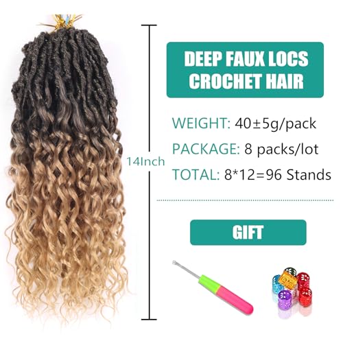Faux Locs Crochet Hair 14 Inch Pre Looped Goddess Locs Crochet Hair 8 Packs Short Soft Faux Locs Crochet Hair Deep Wave Crochet Hair with Curly Ends Hair Extensions (14 Inch/Pack of 8, T27) - Image 2