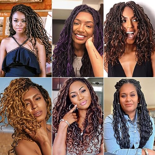 Faux Locs Crochet Hair 14 Inch Pre Looped Goddess Locs Crochet Hair 8 Packs Short Soft Faux Locs Crochet Hair Deep Wave Crochet Hair with Curly Ends Hair Extensions (14 Inch/Pack of 8, T27) - Image 3