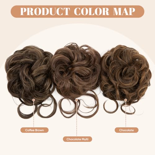 SARLA 2PCS Messy Bun Hair Pieces Detachable Claw Clip Wavy Curly Synthetic Hairpieces Fake Scrunchies Updo Ponytail Extension for Women Chocolate Multi - Image 4