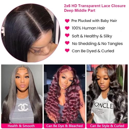 2x6 HD Lace Closure with Bundles 10 12 14+10 Inch Straight Bundles with Closure Human Hair 100% Unprocessed Brazilian Virgin Weave Bundles Human Hair 3 Bundles Deals with Closure - Image 6