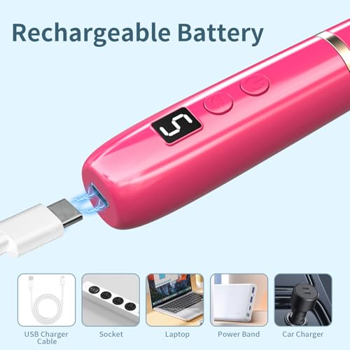 Cordless Electric Nail Drill with 360° Ring Light, Portable Nail File Kit for Acrylic, Gel Nails, Portable Home Manicure Kit for Manicure and Pedicure (Rose Red) - Image 6