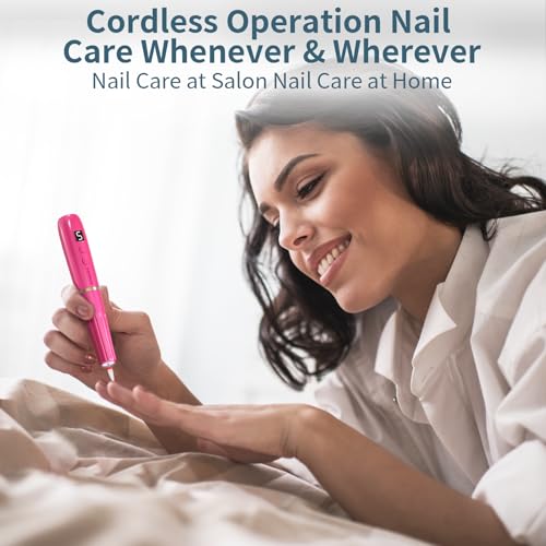 Cordless Electric Nail Drill with 360° Ring Light, Portable Nail File Kit for Acrylic, Gel Nails, Portable Home Manicure Kit for Manicure and Pedicure (Rose Red) - Image 7