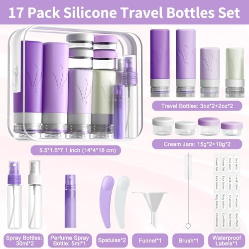 INSFIT Silicone Travel Bottles Set, 17 Pack Travel Size Toiletries, Leakproof Travel Bottles for Toiletries, Travel Accessories for Women, Airplane Travel Essentials, Travel Containers for Toiletries - Image 2
