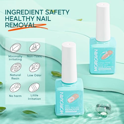 Morovan Gel Nail Polish Remover Kit: Gel Polish Remover for Nails with Liquid Latex Tape Peel off Nail Strengthener Cuticle Pusher Quick & Easy Gel Remover for Nails in 3-5 mins No Soaking Or Wrapping - Image 2