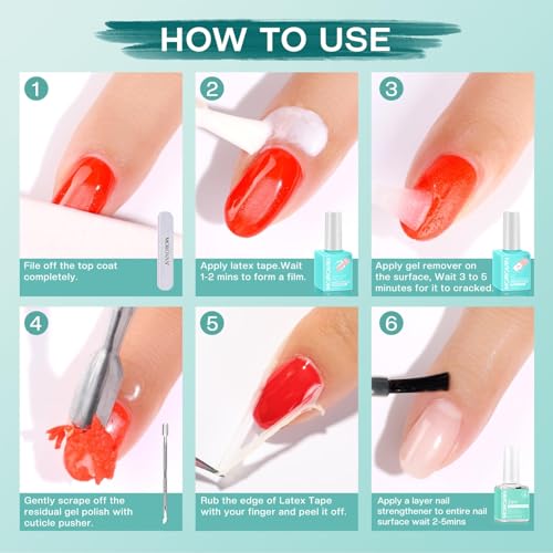 Morovan Gel Nail Polish Remover Kit: Gel Polish Remover for Nails with Liquid Latex Tape Peel off Nail Strengthener Cuticle Pusher Quick & Easy Gel Remover for Nails in 3-5 mins No Soaking Or Wrapping - Image 8