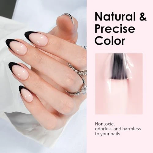 Canvalite French Tip Press On Nails, 30Pcs Short Almond Press on Nails Reusable Acrylic Fake Nails with Glue & Glue Remover Easy to Use Manicure Kit for Women, Black - Image 3
