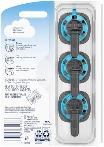 Febreze Car Air Freshener, Odor-Fighting Automotive Vent Clip, Linen & Sky Scent, 3 Count - Image 5
